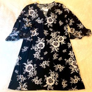 Black A line dress with 3/4 sleeve, cute white with a hint of pink floral print